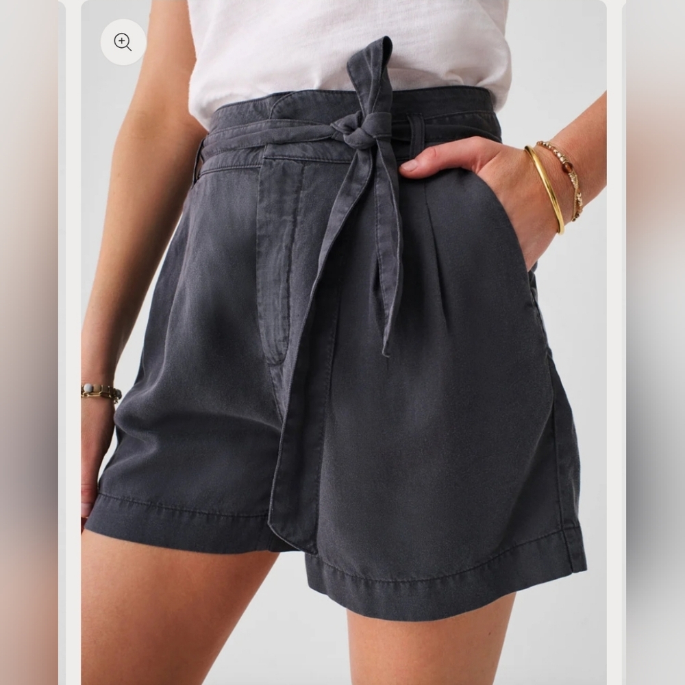 Faherty Arlie Day Tie Waist Shorts Size Large Faded Black Linen Blend